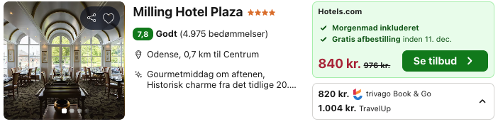 Se det aktuelle tilbud til Milling Hotel Plaza Odense