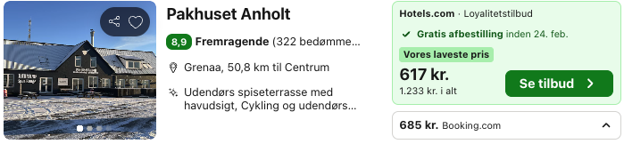 Se det aktuelle tilbud til Gæstehus Pakhuset Anholt Grenaa