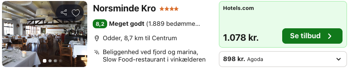 Se det aktuelle tilbud til Norsminde Kro