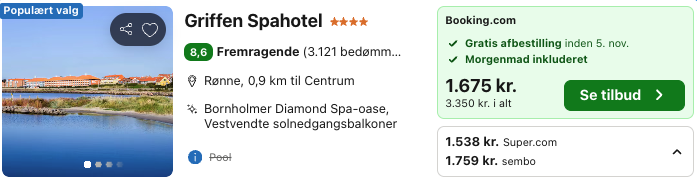 Se det aktuelle tilbud til Griffen Spahotel Rønne