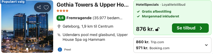 Se det aktuelle tilbud til Gothia Towers Upper House Gøteborg
