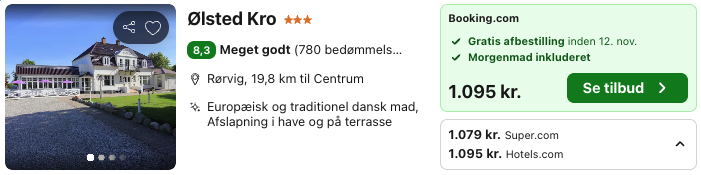 Se det aktuelle tilbud til Ølsted Kro Rørvig