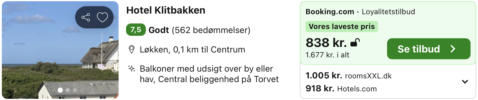 Se det aktuelle tilbud til Klitbakken Løkken
