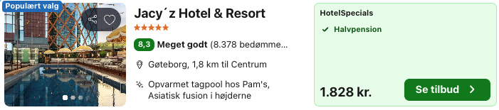 Se det aktuelle tilbud til Jacy Z Hotel Resort Gøteborg
