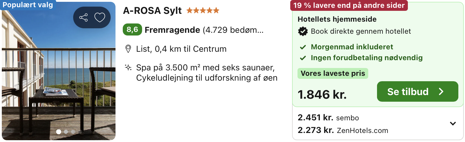 Se det aktuelle tilbud til A Rosa Sylt List