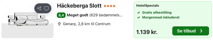 Se det aktuelle tilbud til Häckeberga Slott Genarp