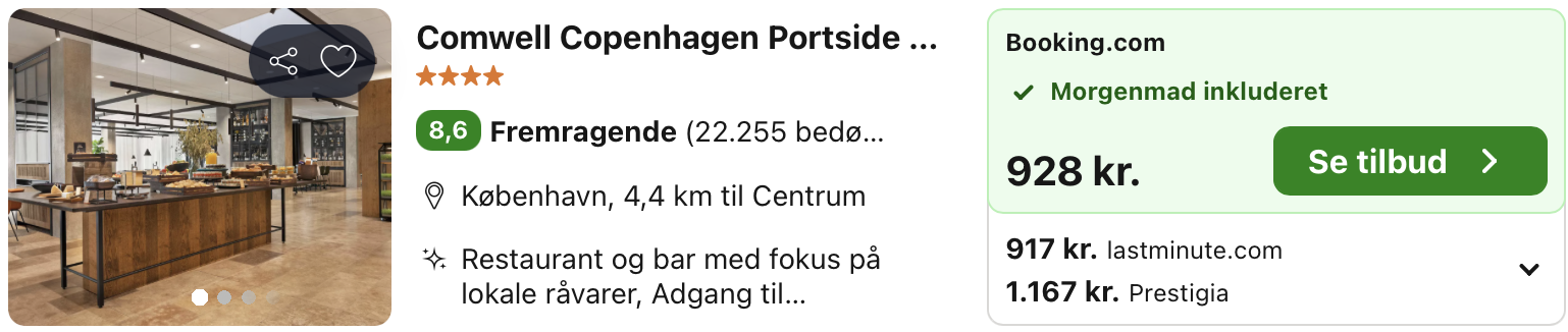 Se det aktuelle tilbud til Comwell Copenhagen Portside Dolce By Wyndham København