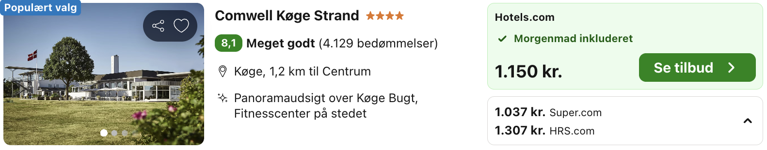 Se det aktuelle tilbud til Comwell Køge Strand