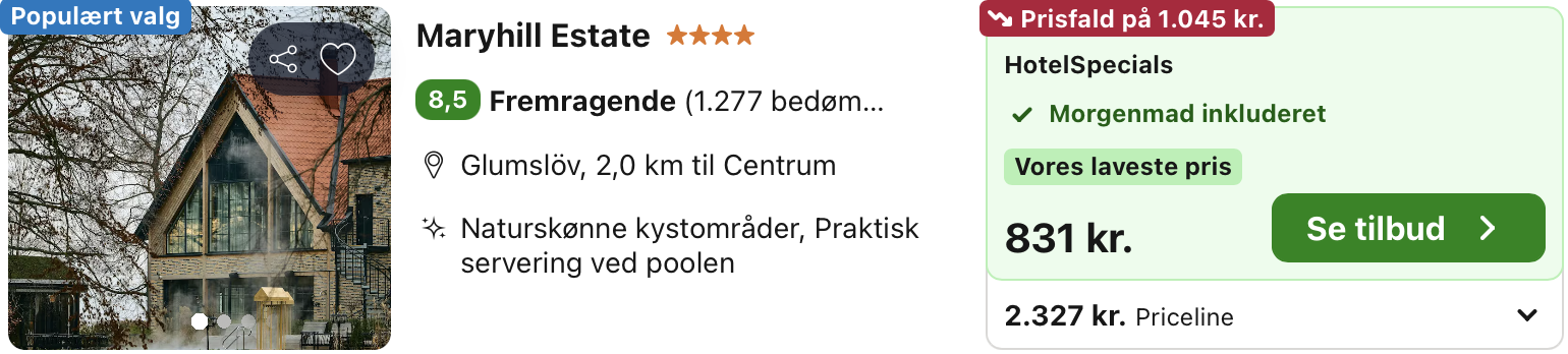 Se det aktuelle tilbud til Maryhill Estate Glumslöv