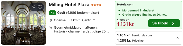 Se det aktuelle tilbud til Milling Hotel Plaza Odense