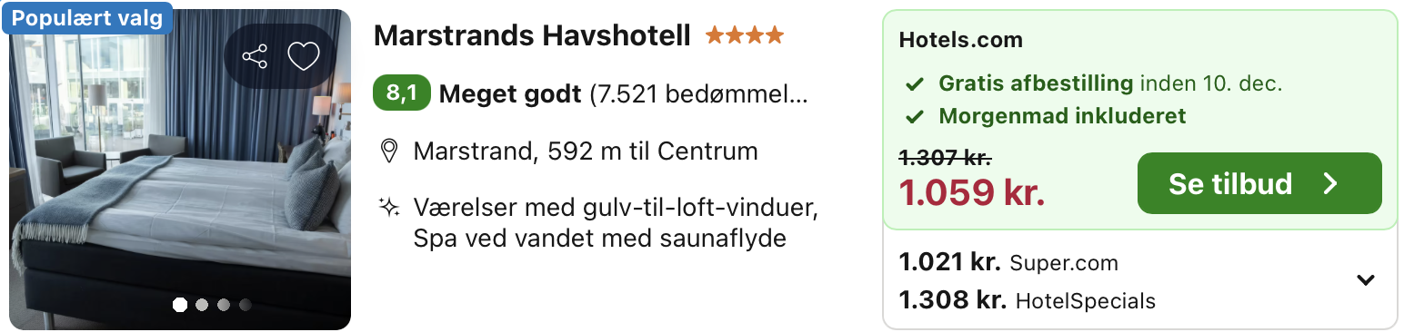 Se det aktuelle tilbud til Marstrands Havshotell