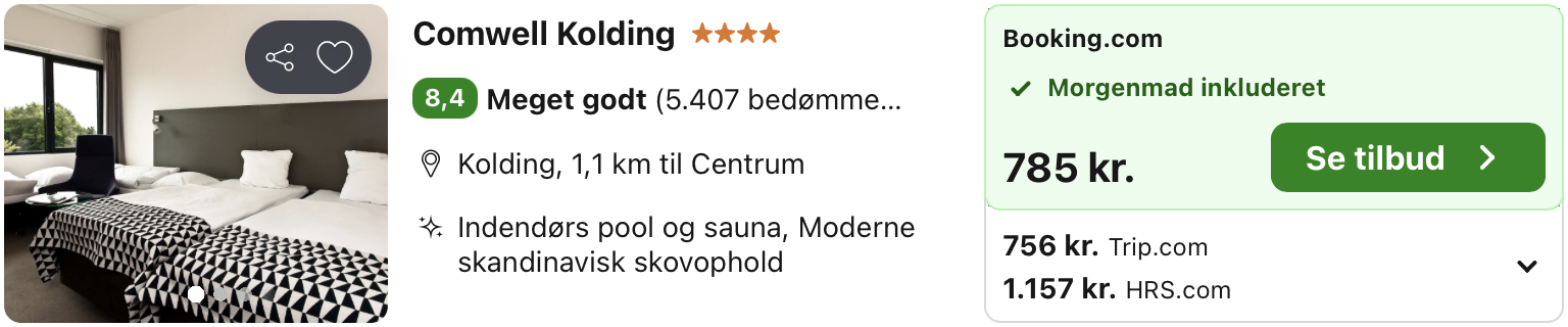 Se det aktuelle tilbud til Comwell Kolding