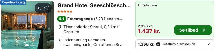 Se det aktuelle tilbud til Grand Hotel Seeschlösschen Sea Retreat Spa Timmendorfer Strand