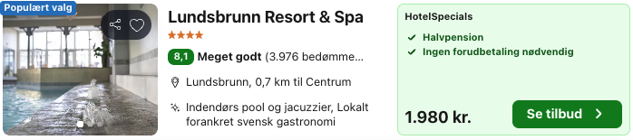 Se det aktuelle tilbud til Lundsbrunn Resort & Spa inkl. halvpension