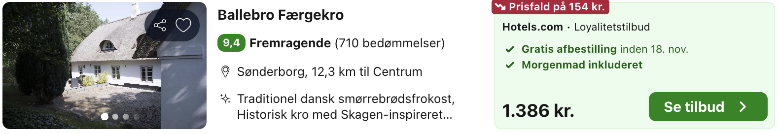 Se det aktuelle tilbud til Ballebro Færgekro Sønderborg