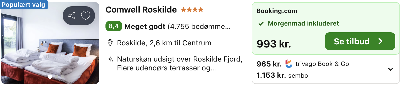 Se det aktuelle tilbud til Comwell Roskilde