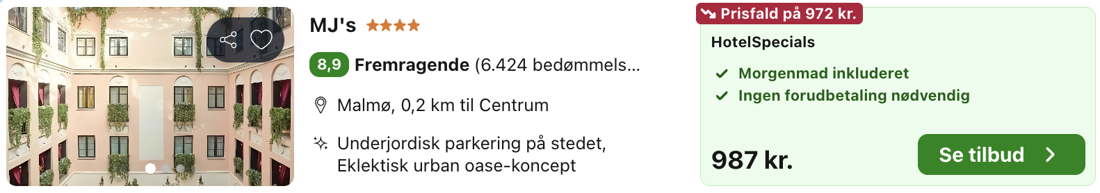Se det aktuelle tilbud til Mj S Malmø