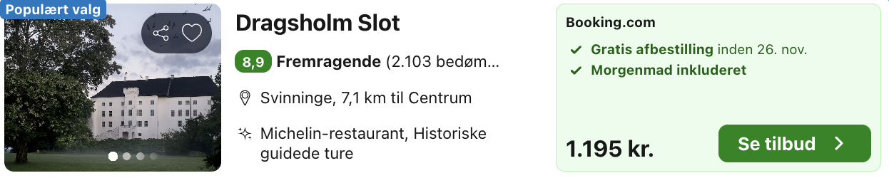 Se det aktuelle tilbud til Dragsholm Slot Svinninge