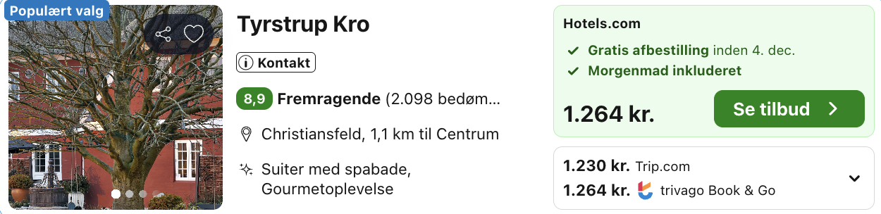 Se det aktuelle tilbud til Tyrstrup Kro