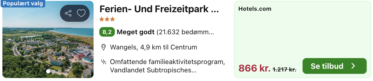 Se det aktuelle tilbud til Lejlighed Med Faciliteter Ferien Und Freizeitpark Weissenhauser Strand Wangels
