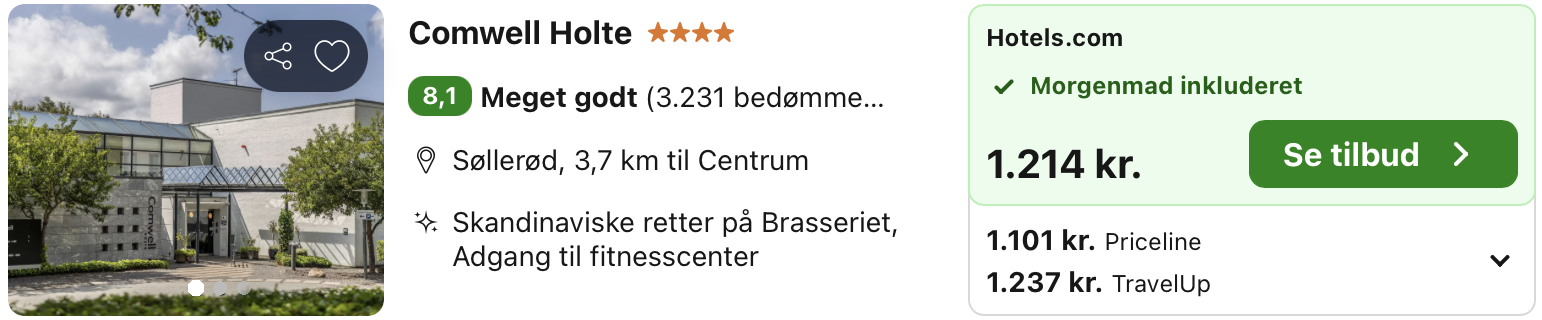 Se det aktuelle tilbud til Comwell Holte Søllerød