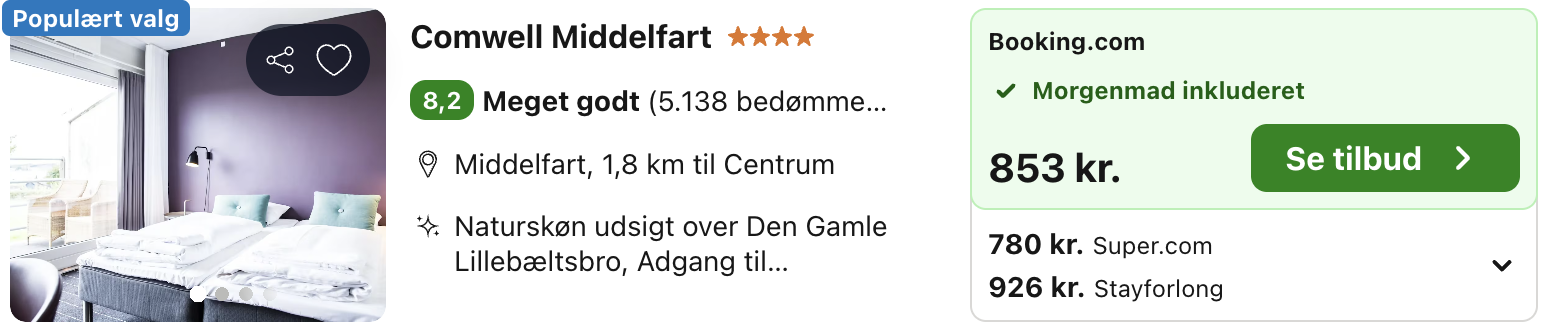 Se det aktuelle tilbud til Comwell Middelfart