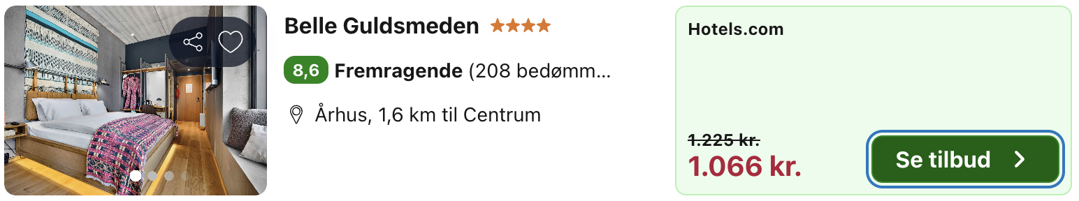 Se det aktuelle tilbud til Belle Guldsmeden Århus