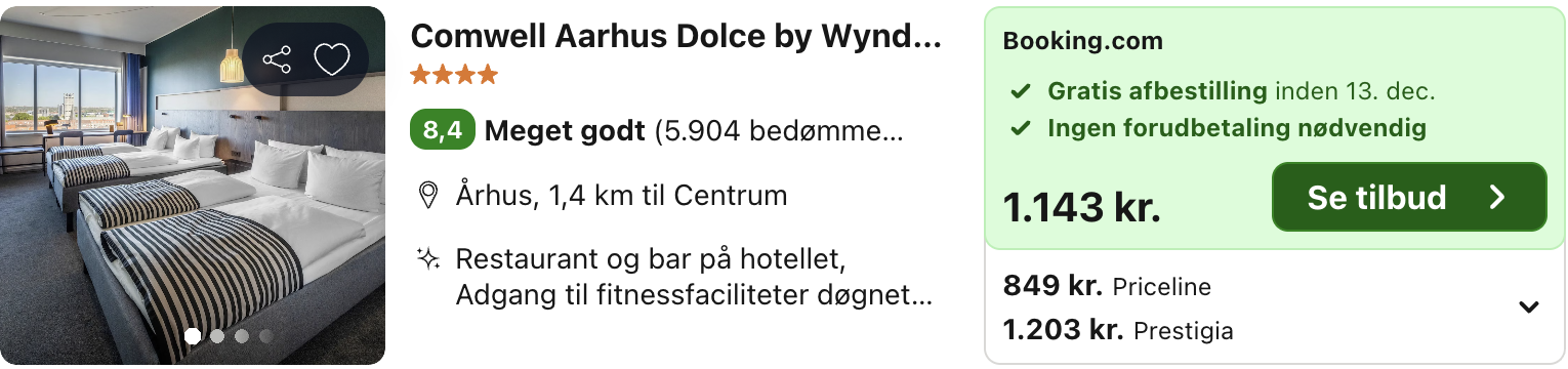 Se det aktuelle tilbud til Comwell Aarhus Dolce By Wyndham Århus