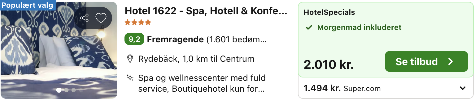 Se det aktuelle tilbud til 1622 Spa Hotell Konferens Rydebäck