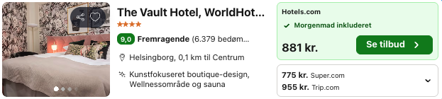 Se det aktuelle tilbud til The Vault Hotel Worldhotels Crafted Helsingborg