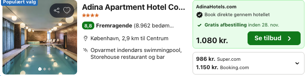 Se det aktuelle tilbud til Lejlighed Med Faciliteter Adina Apartment Hotel Copenhagen København