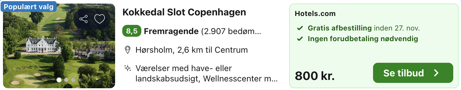 Se det aktuelle tilbud til Kokkedal Slot Copenhagen Hørsholm