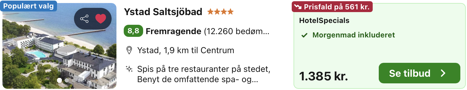 Se det aktuelle tilbud til Ystad Saltsjöbad