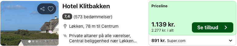 Se det aktuelle tilbud til Klitbakken Løkken