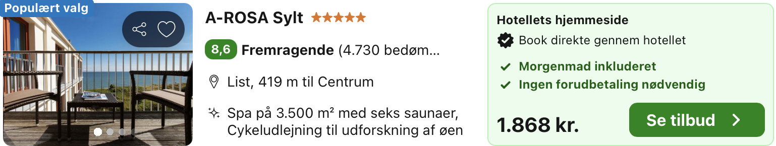 Se det aktuelle tilbud til A Rosa Sylt List