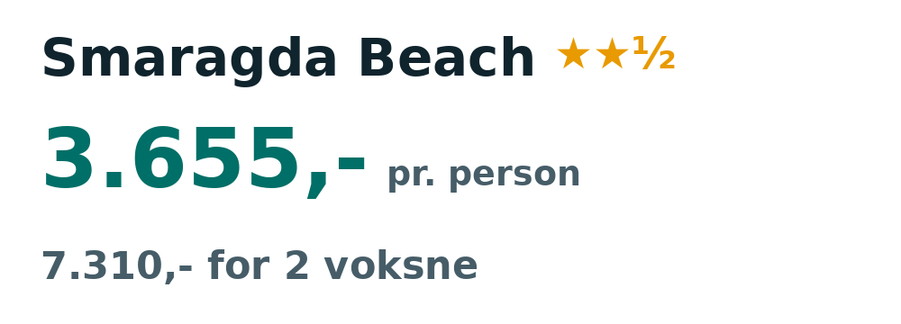 Prisoversigt fra Billund: 15. - 22. maj 27, 7 nætter, 3.655,- pr. person