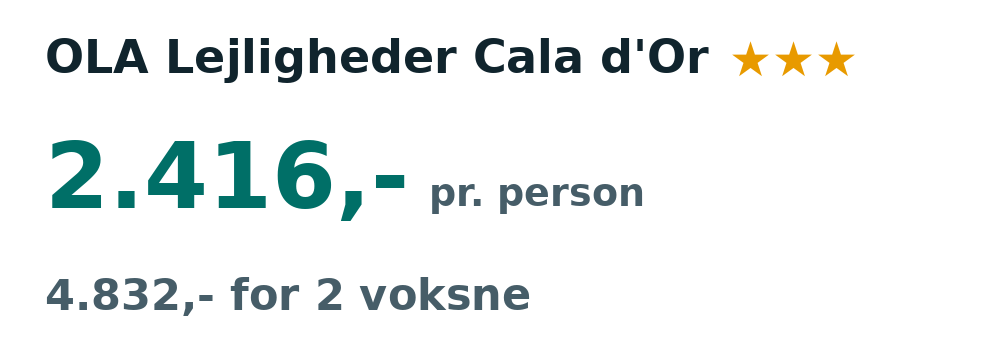 Prisoversigt fra København: 30. mar - 6. apr 27, 7 nætter, 2.416,- pr. person