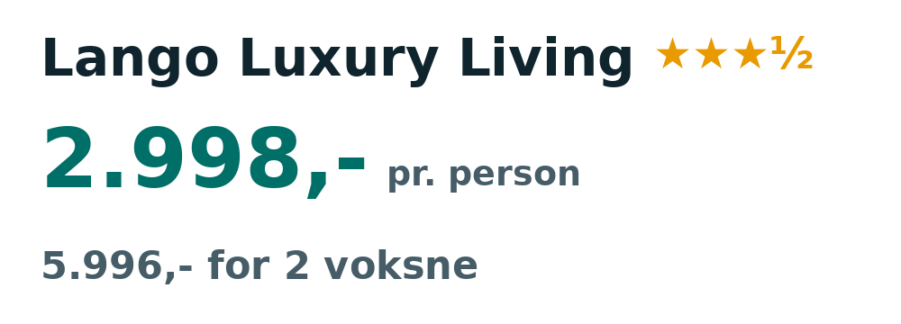 Prisoversigt fra Aalborg: 7. - 14. okt 26, 7 nætter, 2.998,- pr. person