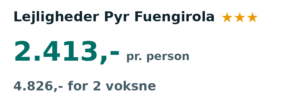 Prisoversigt fra Aarhus: 13. - 20. nov 26, 7 nætter, 2.413,- pr. person