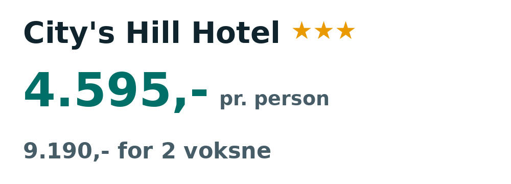 Prisoversigt fra København: 29. apr - 13. maj 27, 14 nætter, 4.595,- pr. person