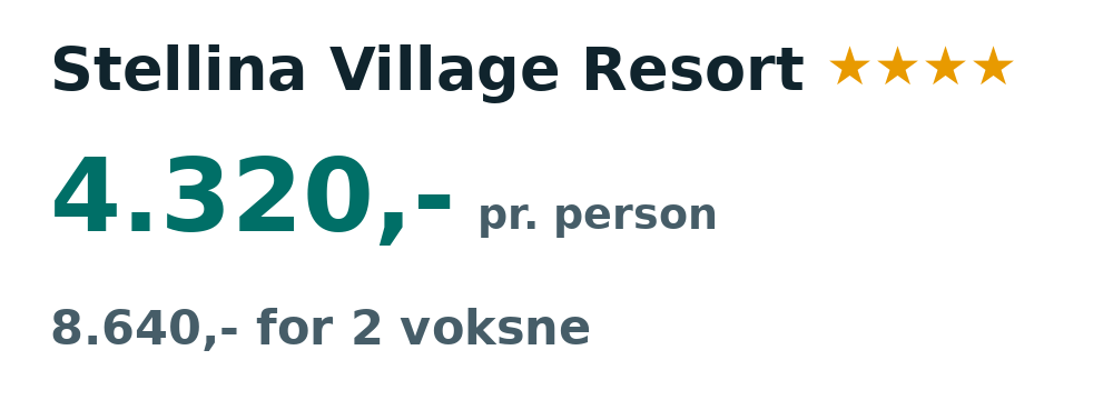 Prisoversigt fra Billund: 10. - 17. apr 27, 7 nætter, 4.320,- pr. person
