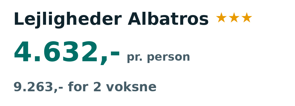 Prisoversigt fra Billund: 24. maj - 7. jun 27, 14 nætter, 4.632,- pr. person