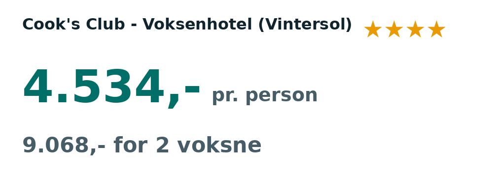 Prisoversigt fra Aarhus: 13. - 20. dec 26, 7 nætter, 4.534,- pr. person
