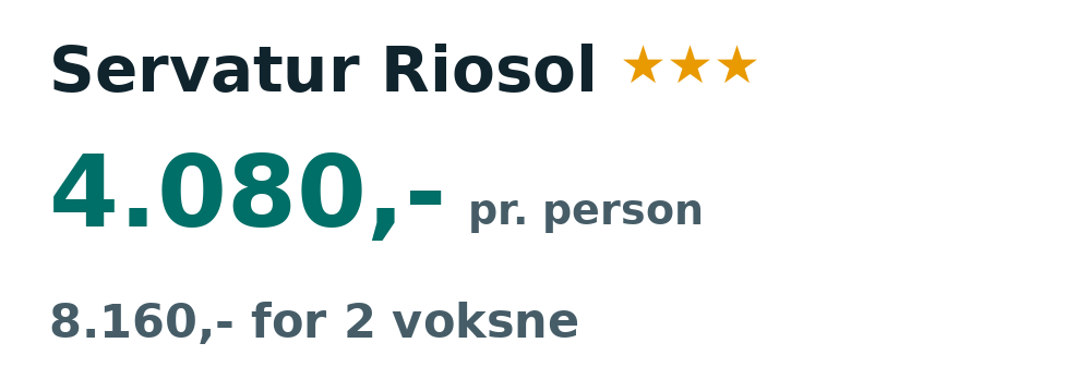 Prisoversigt fra Billund: 5. - 12. dec 26, 7 nætter, 4.080,- pr. person