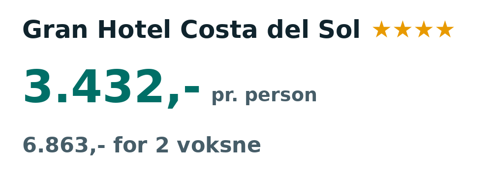 Prisoversigt fra Aalborg: 5. - 12. dec 26, 7 nætter, 3.432,- pr. person