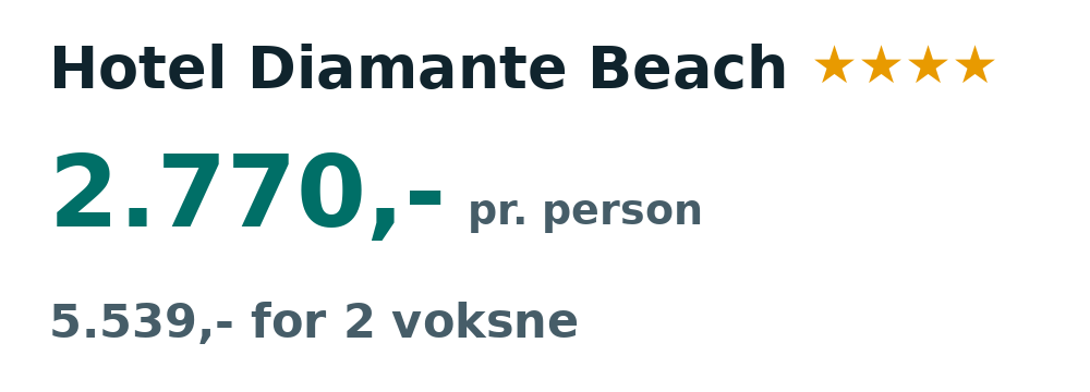 Prisoversigt fra København: 25. jan - 1. feb 27, 7 nætter, 2.770,- pr. person