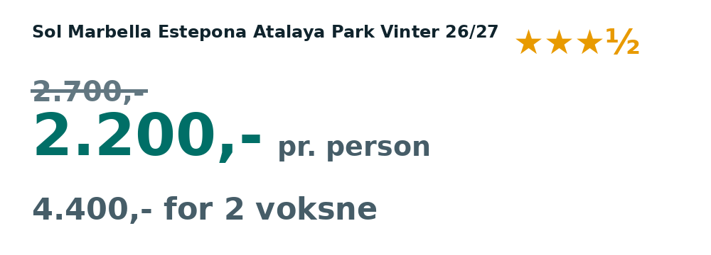 Prisoversigt fra København: 4. - 9. dec 26, 5 nætter, 2.200,- pr. person