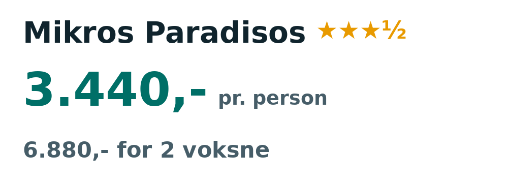 Prisoversigt fra København: 3. - 10. maj 27, 7 nætter, 3.440,- pr. person