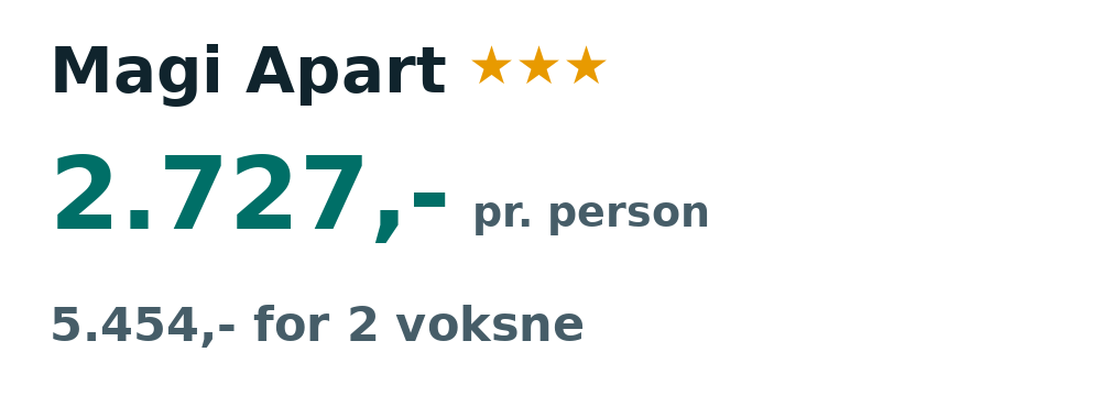 Prisoversigt fra København: 6. - 12. nov 26, 6 nætter, 2.727,- pr. person