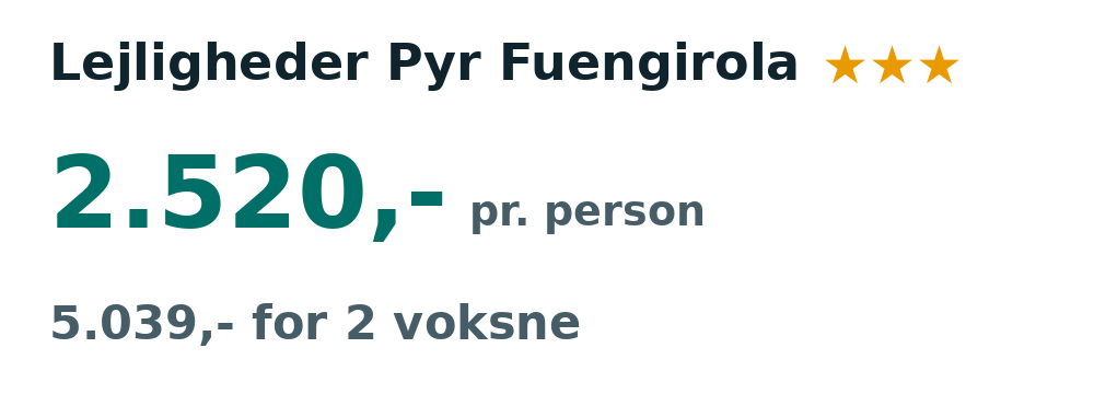 Prisoversigt fra København: 13. - 20. nov 26, 7 nætter, 2.520,- pr. person